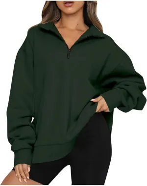 Womens Half Zip Pullover Oversized Sweatshirts Hoodies Fall Fashion Outfits 2024 Y2k Clothes