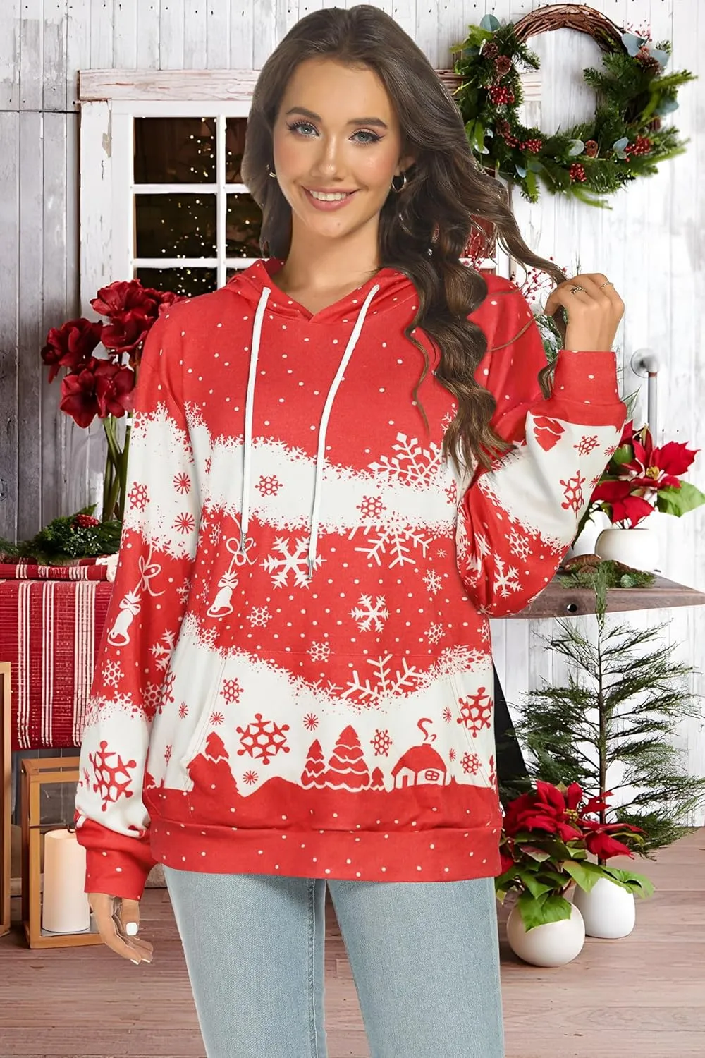 Women's Hoodies Long Sleeve Sweatshirts Drawstring Pullover Tops with Pocket Casual Loose Blouses Tunic