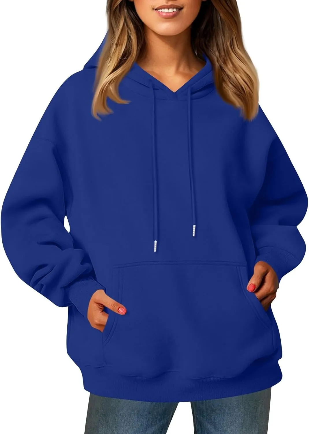 Womens Hoodies Oversized Fleece Hooded Sweatshirt Lightweight Drop Shoulder Trendy Y2K Hoodie Pullover with Pockets