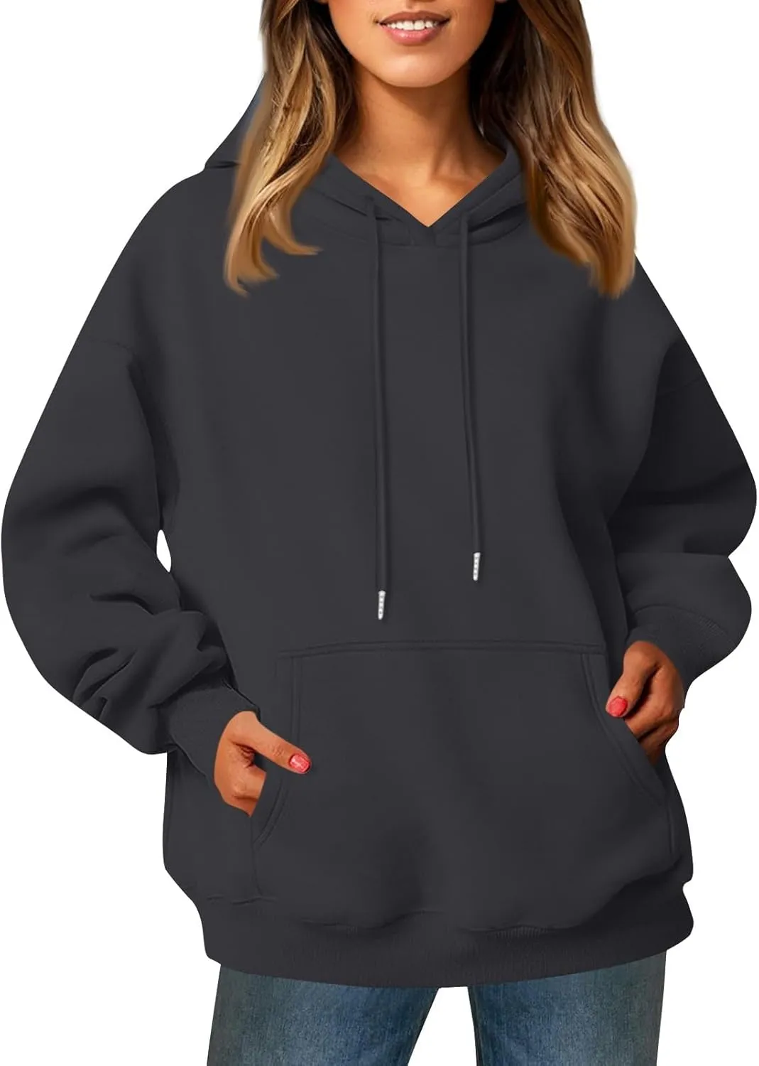 Womens Hoodies Oversized Fleece Hooded Sweatshirt Lightweight Drop Shoulder Trendy Y2K Hoodie Pullover with Pockets