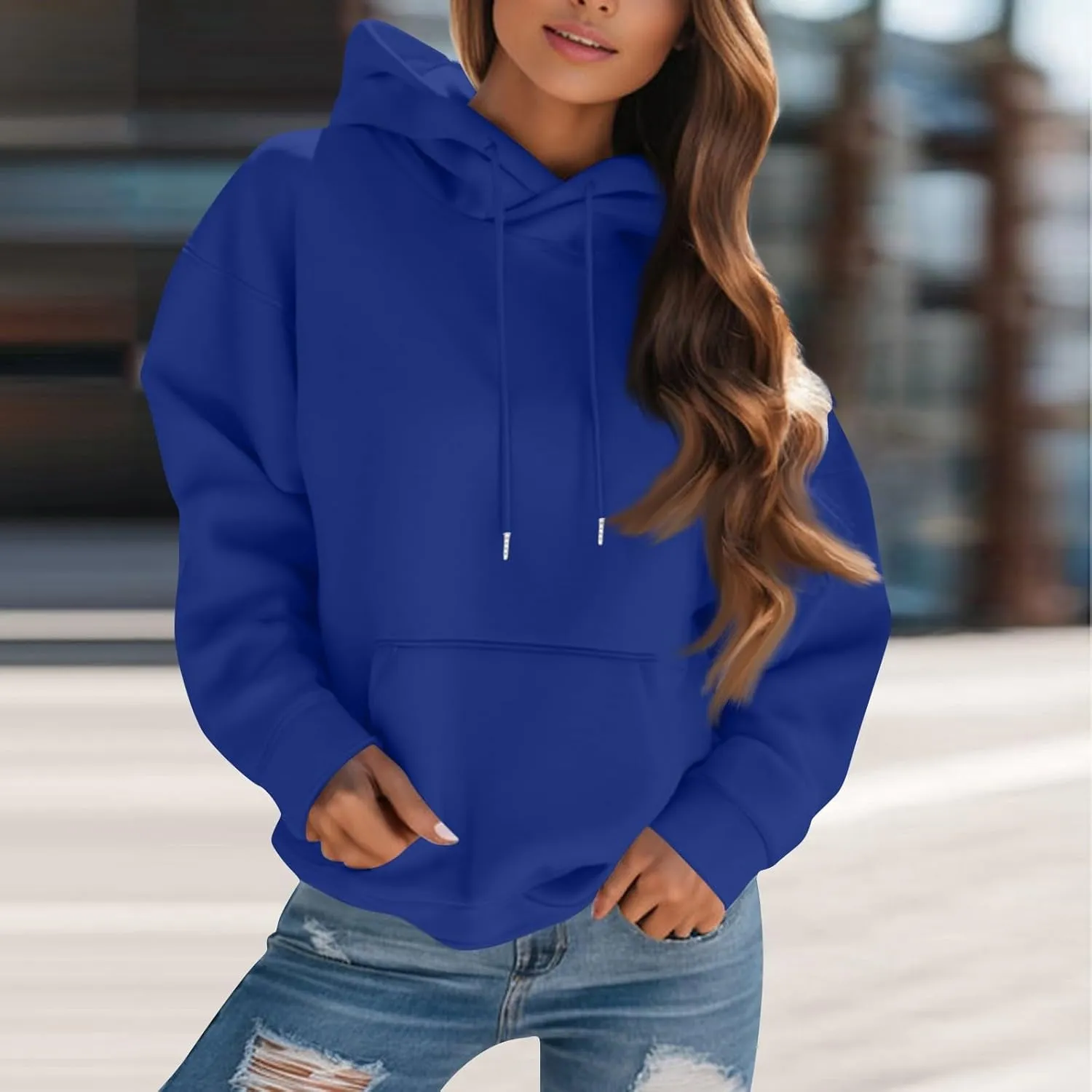 Womens Hoodies Oversized Fleece Hooded Sweatshirt Lightweight Drop Shoulder Trendy Y2K Hoodie Pullover with Pockets