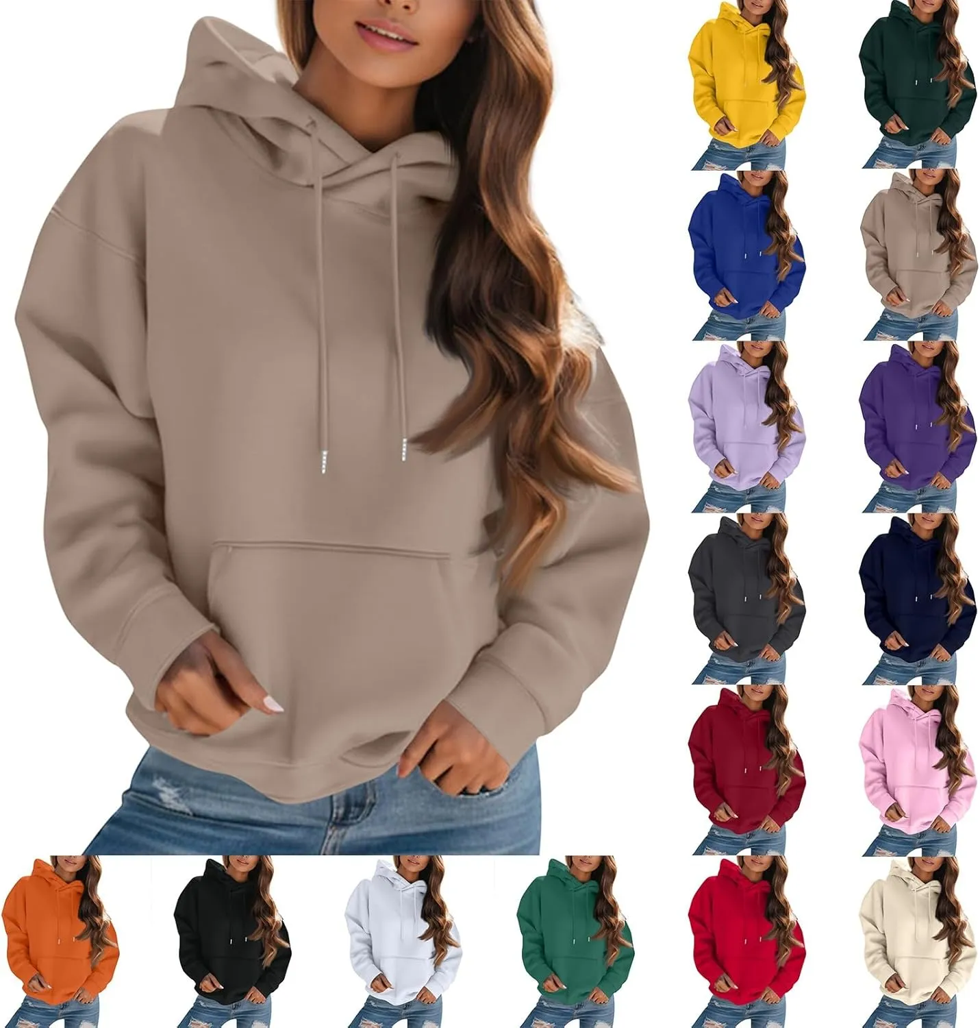 Womens Hoodies Oversized Fleece Hooded Sweatshirt Lightweight Drop Shoulder Trendy Y2K Hoodie Pullover with Pockets
