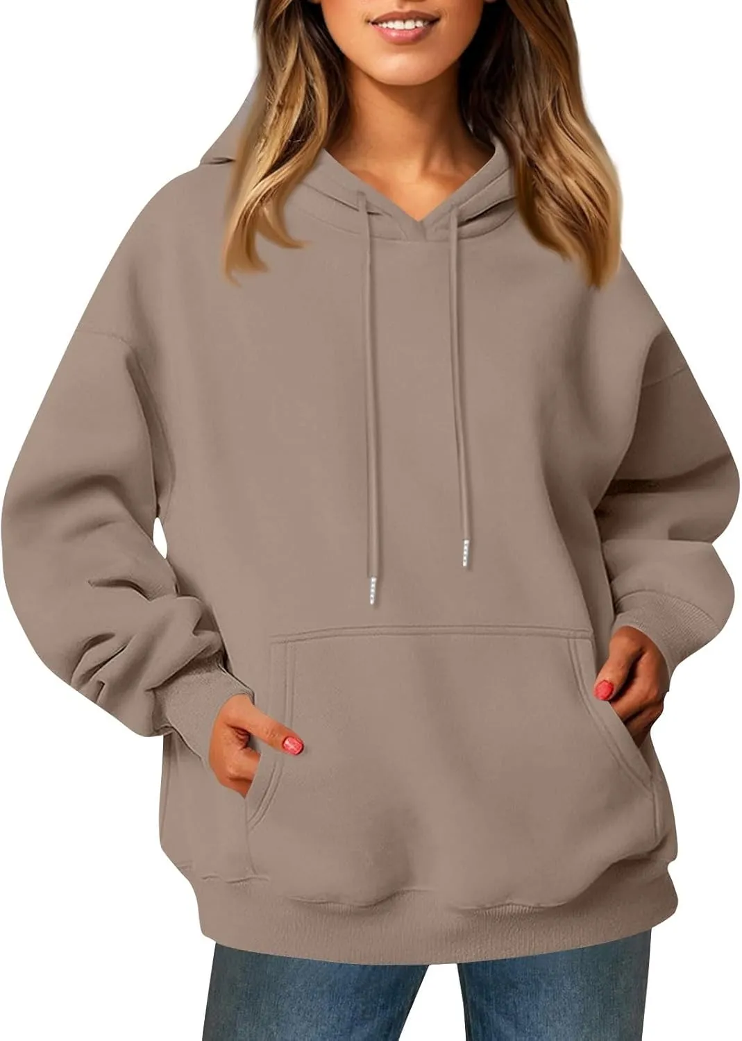 Womens Hoodies Oversized Fleece Hooded Sweatshirt Lightweight Drop Shoulder Trendy Y2K Hoodie Pullover with Pockets