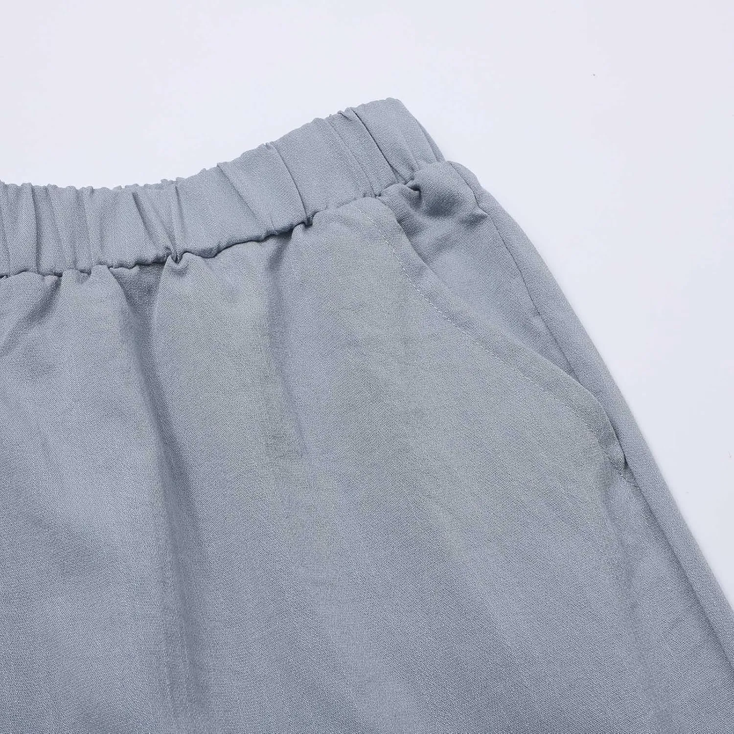 Women's Linen Pants for Summer Elastic Waist Wide Leg Cropped Pants Casual Flared Capris Lounge Trousers with Pockets