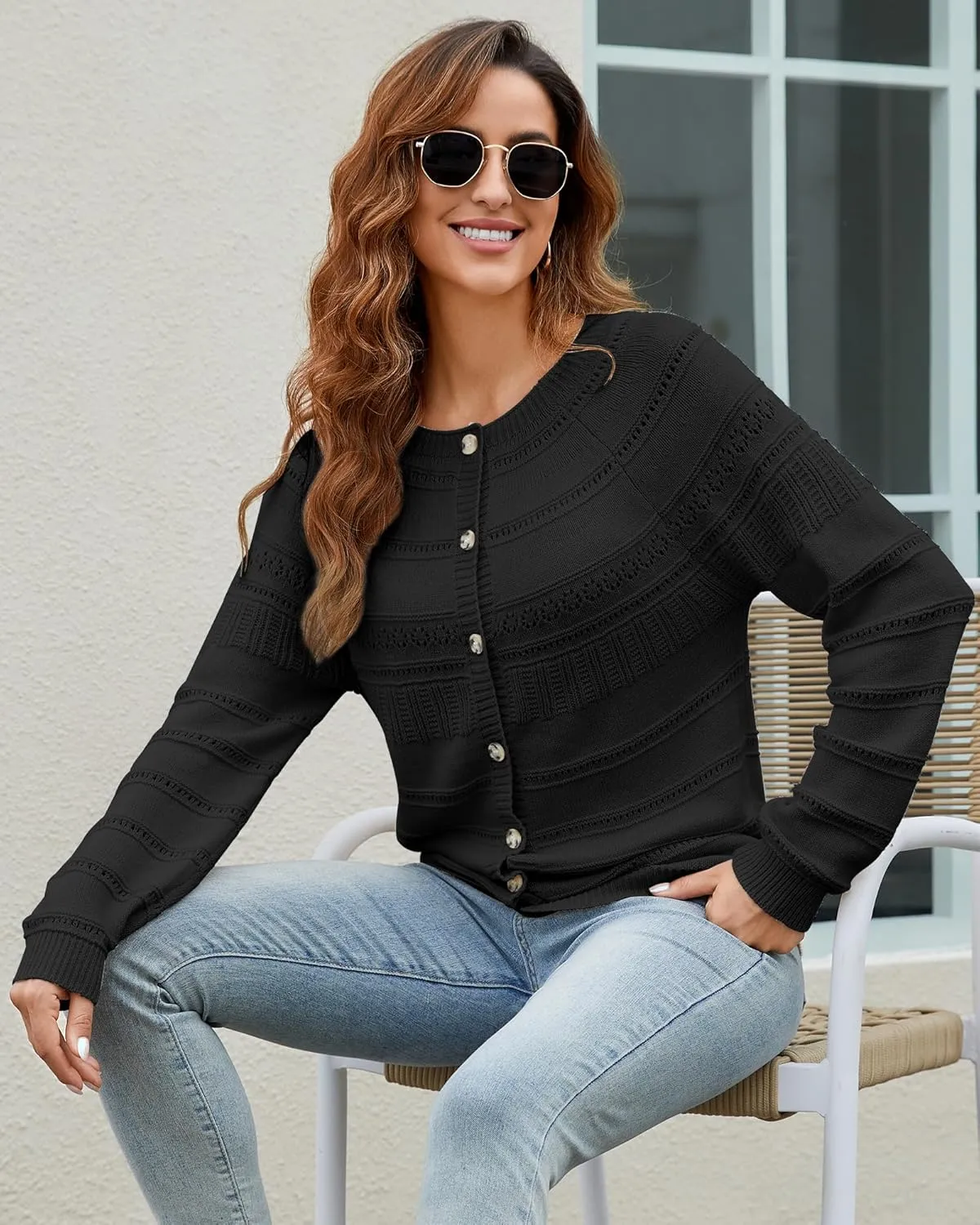 Women's Long Sleeve Sweaters Cardigan 2025 Spring Open Front Button Down Chunky Lightweight Soft Cable Knit Outwear