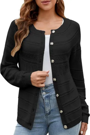 Women's Long Sleeve Sweaters Cardigan 2025 Spring Open Front Button Down Chunky Lightweight Soft Cable Knit Outwear