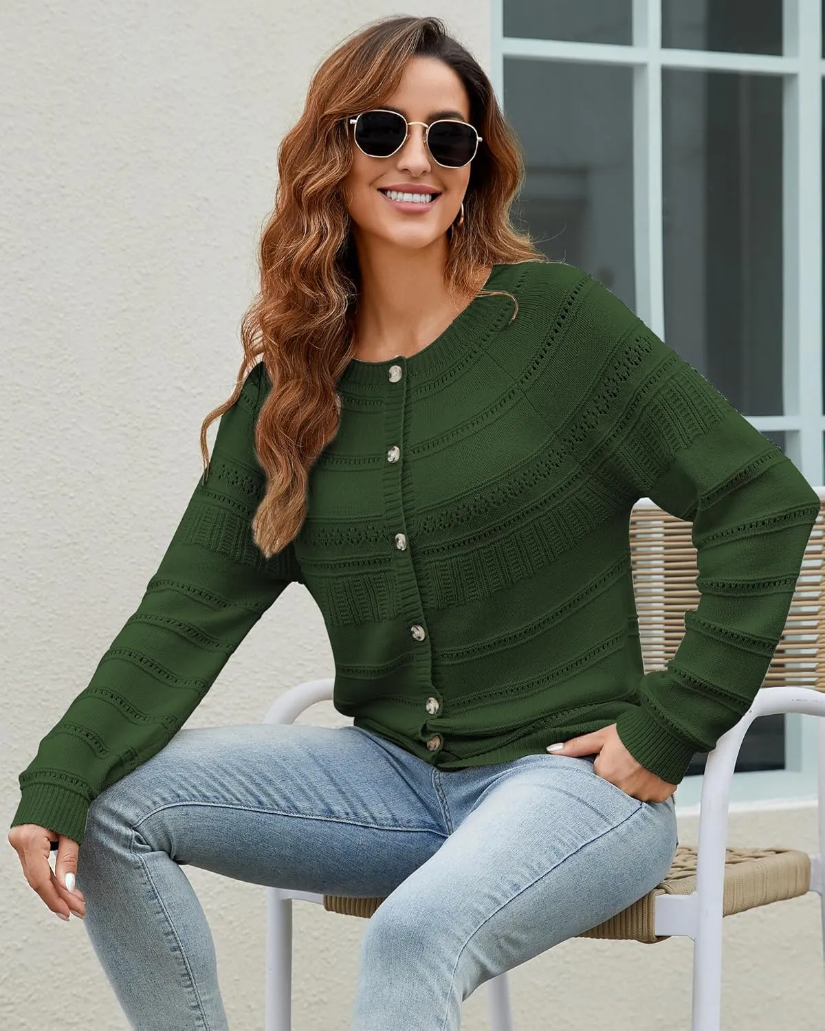 Women's Long Sleeve Sweaters Cardigan 2025 Spring Open Front Button Down Chunky Lightweight Soft Cable Knit Outwear