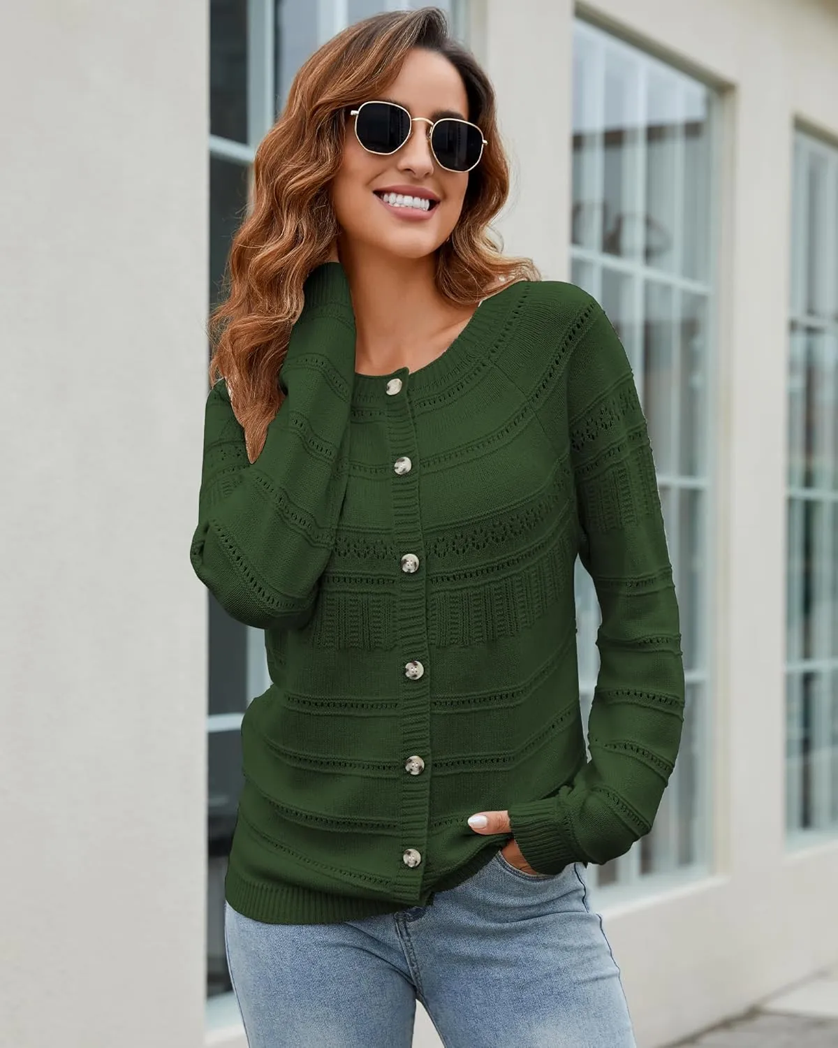 Women's Long Sleeve Sweaters Cardigan 2025 Spring Open Front Button Down Chunky Lightweight Soft Cable Knit Outwear