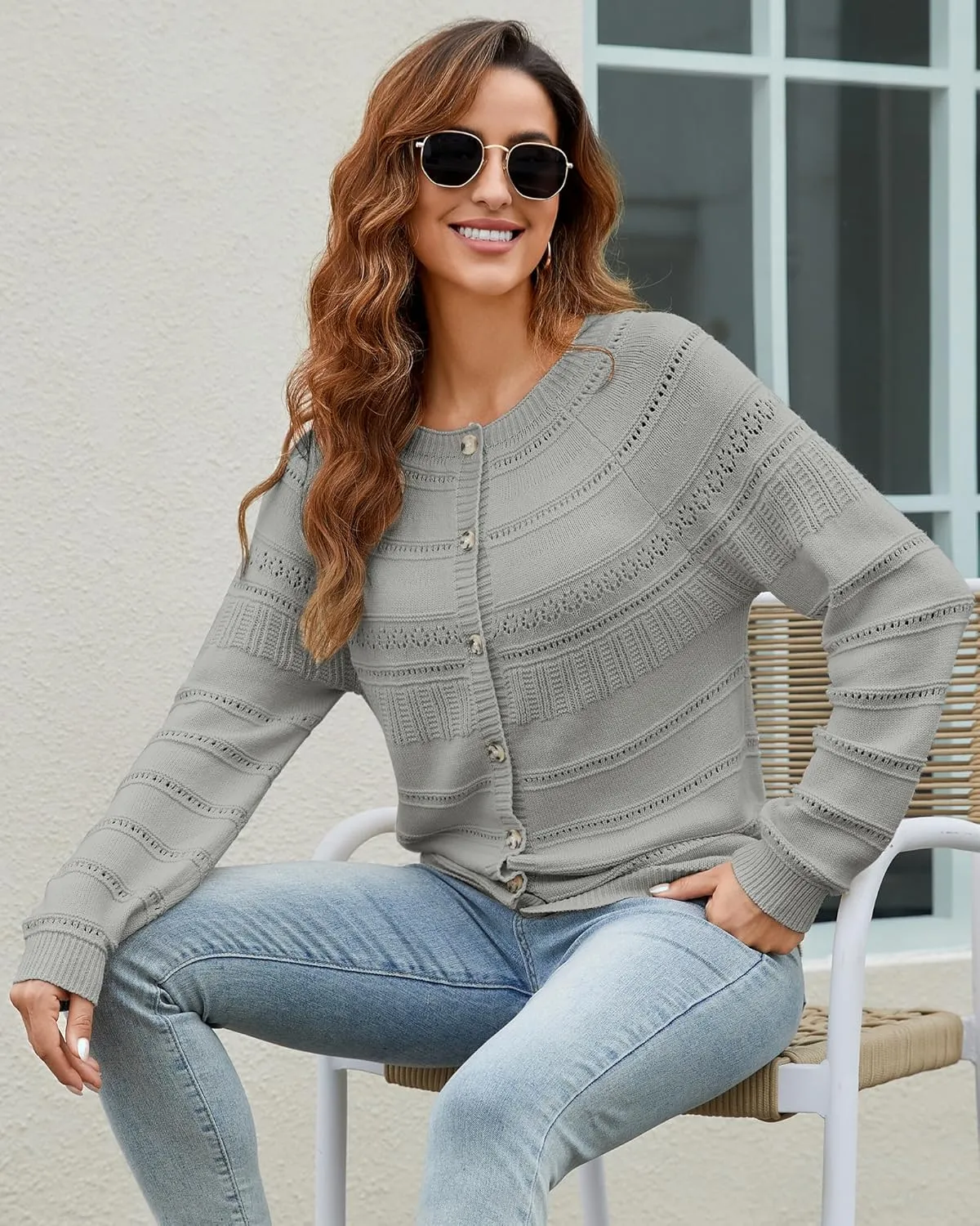 Women's Long Sleeve Sweaters Cardigan 2025 Spring Open Front Button Down Chunky Lightweight Soft Cable Knit Outwear