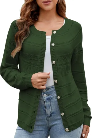 Women's Long Sleeve Sweaters Cardigan 2025 Spring Open Front Button Down Chunky Lightweight Soft Cable Knit Outwear