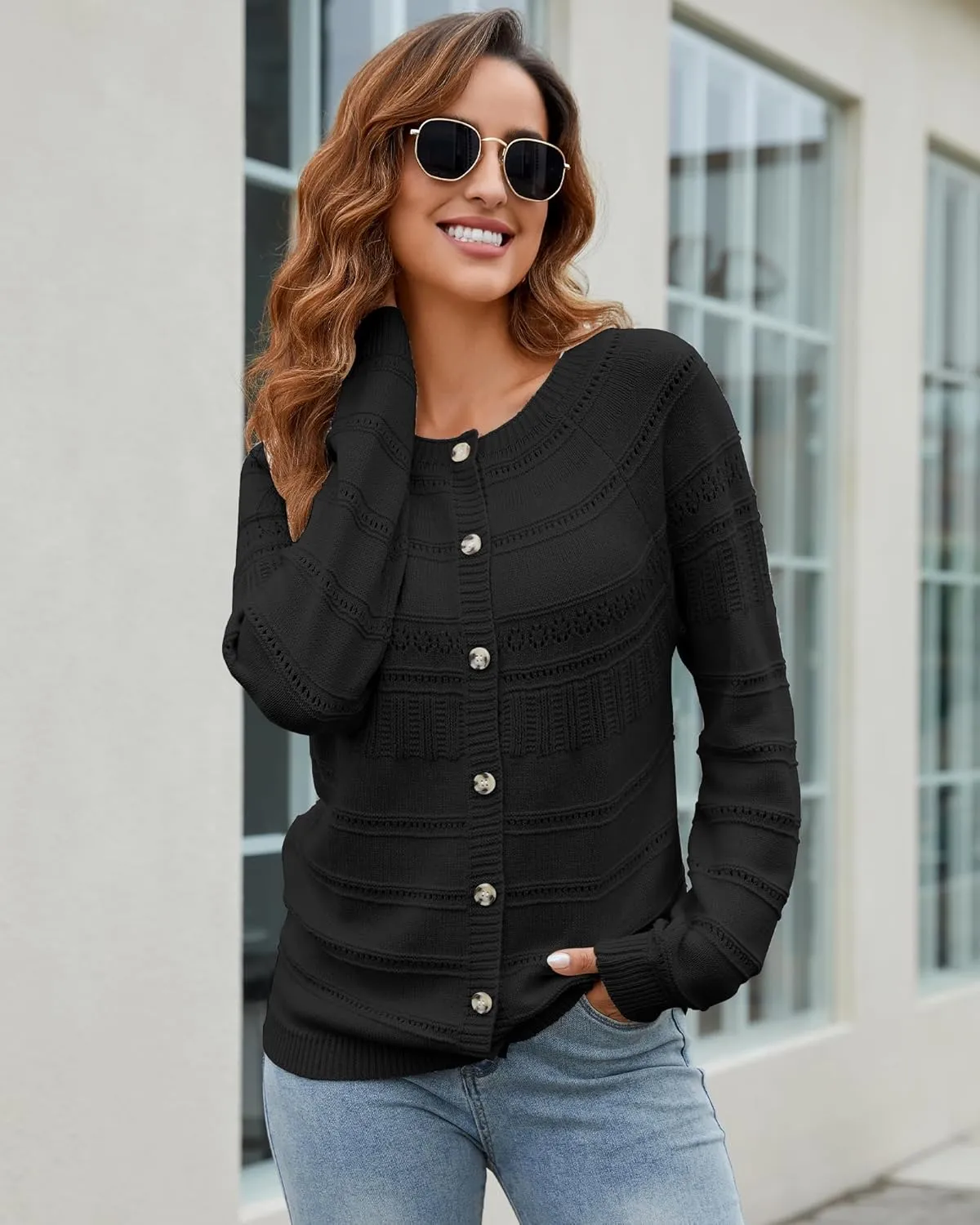 Women's Long Sleeve Sweaters Cardigan 2025 Spring Open Front Button Down Chunky Lightweight Soft Cable Knit Outwear