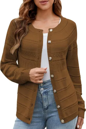 Women's Long Sleeve Sweaters Cardigan 2025 Spring Open Front Button Down Chunky Lightweight Soft Cable Knit Outwear