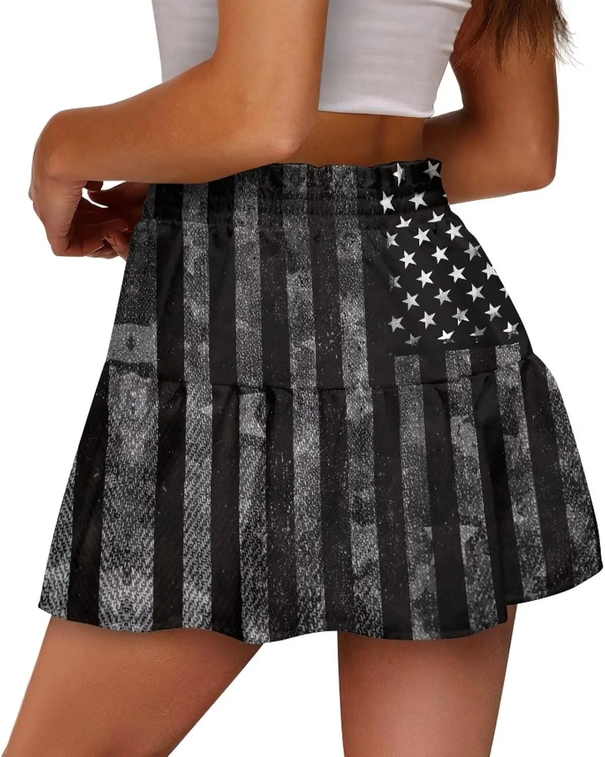 Women's Mini Skirt with Splice Ruffle High Waist Stretchy Flowy Summer Beach Pleated Skirts Short Golf Tennis