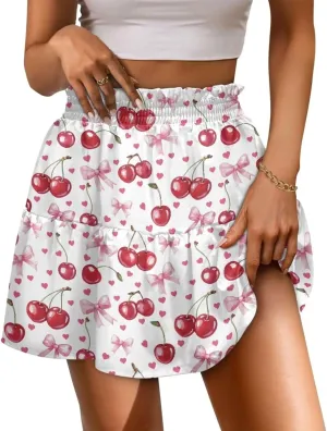 Women's Mini Skirt with Splice Ruffle High Waist Stretchy Flowy Summer Beach Pleated Skirts Short Golf Tennis