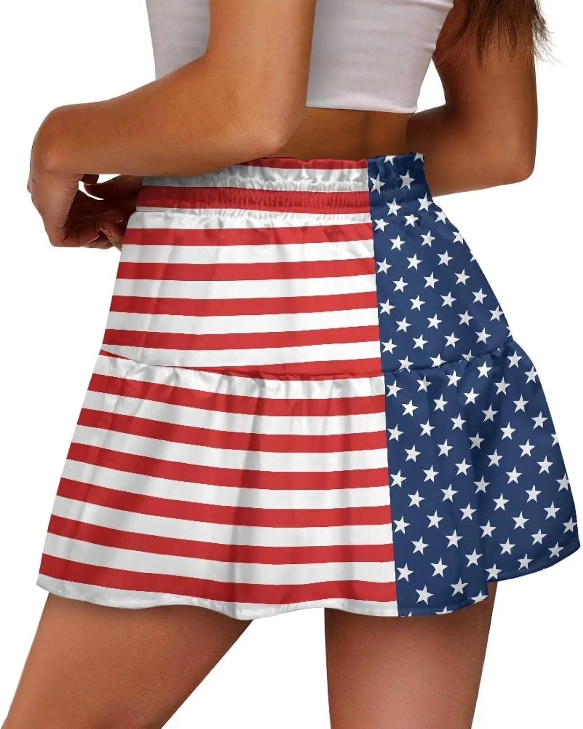 Women's Mini Skirt with Splice Ruffle High Waist Stretchy Flowy Summer Beach Pleated Skirts Short Golf Tennis