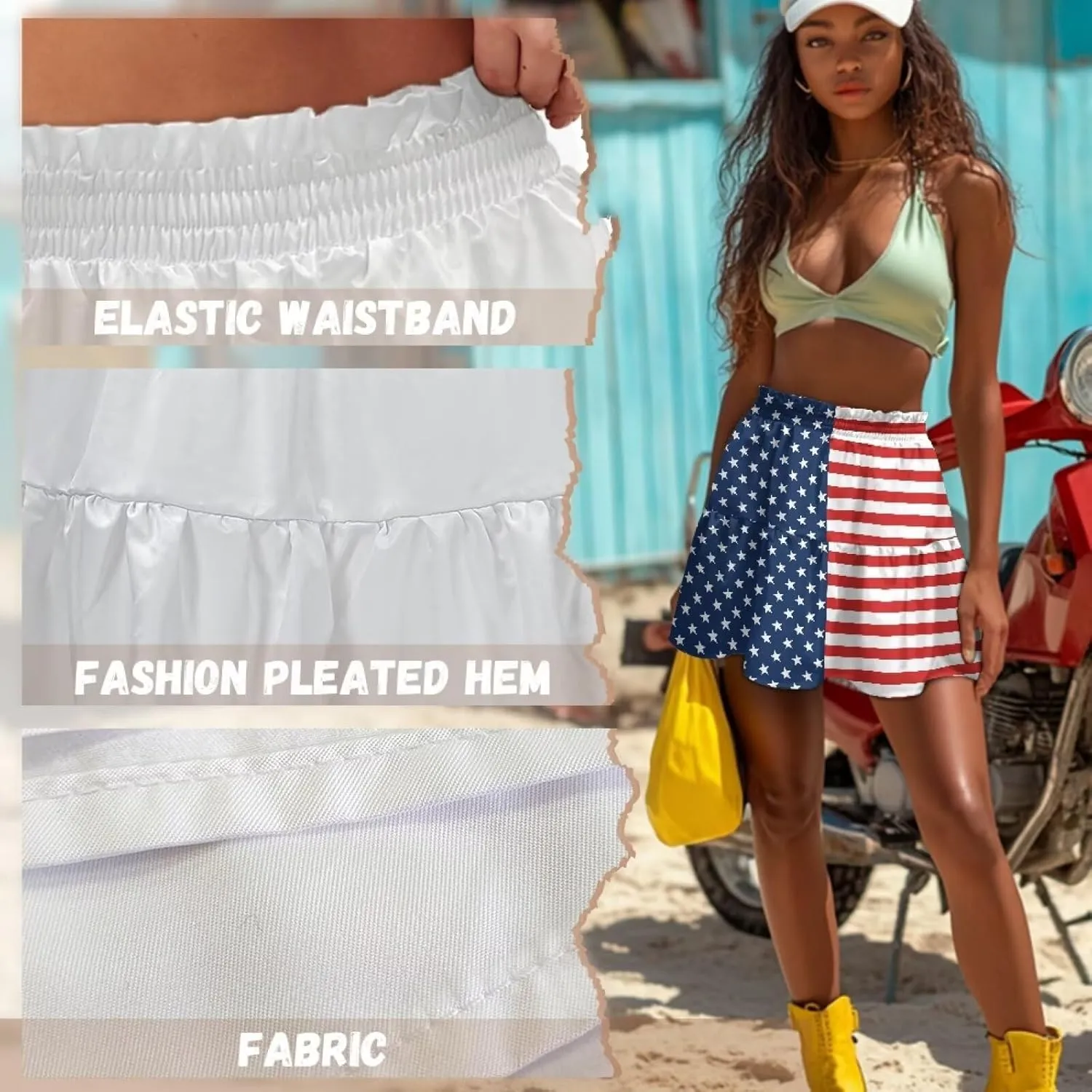 Women's Mini Skirt with Splice Ruffle High Waist Stretchy Flowy Summer Beach Pleated Skirts Short Golf Tennis