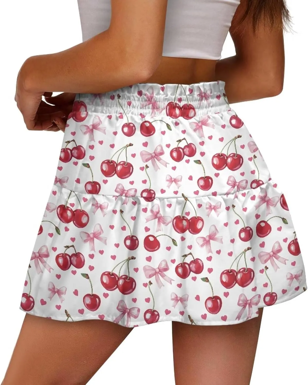 Women's Mini Skirt with Splice Ruffle High Waist Stretchy Flowy Summer Beach Pleated Skirts Short Golf Tennis