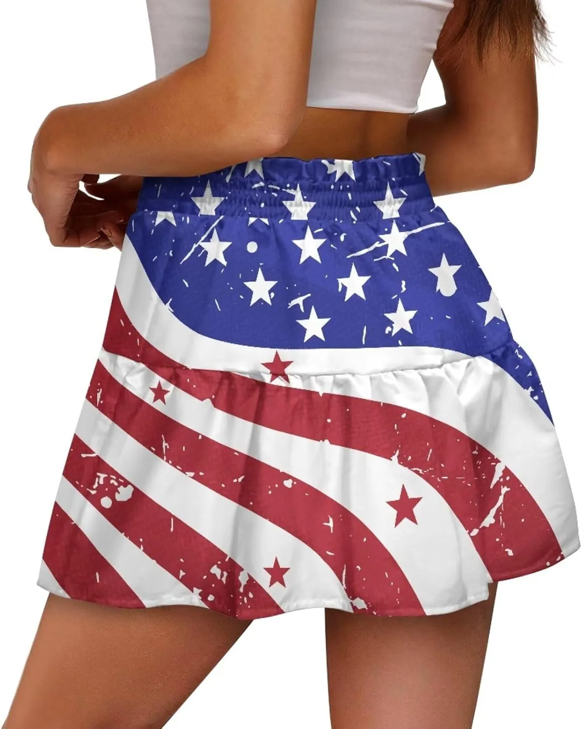 Women's Mini Skirt with Splice Ruffle High Waist Stretchy Flowy Summer Beach Pleated Skirts Short Golf Tennis