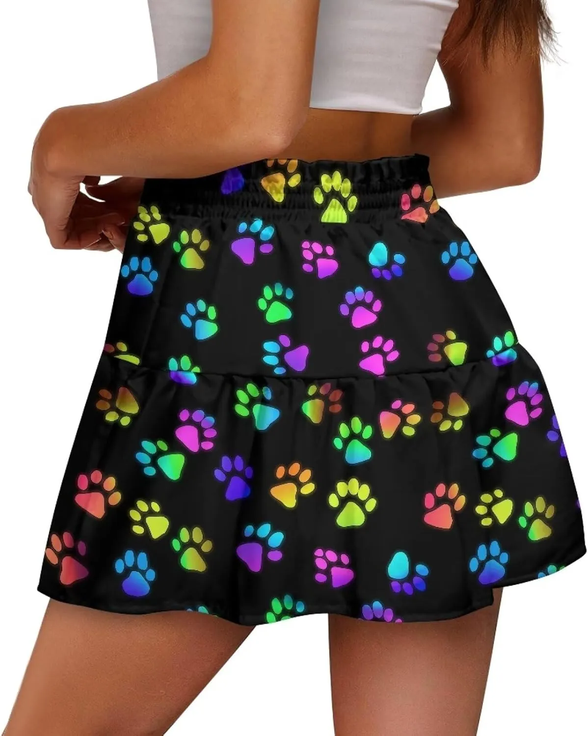 Women's Mini Skirt with Splice Ruffle High Waist Stretchy Flowy Summer Beach Pleated Skirts Short Golf Tennis