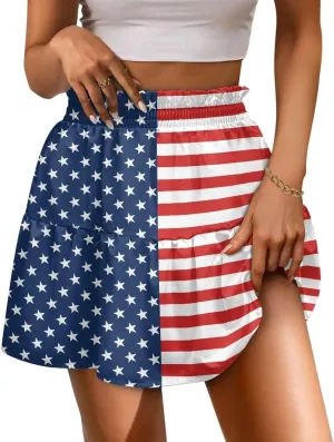 Women's Mini Skirt with Splice Ruffle High Waist Stretchy Flowy Summer Beach Pleated Skirts Short Golf Tennis