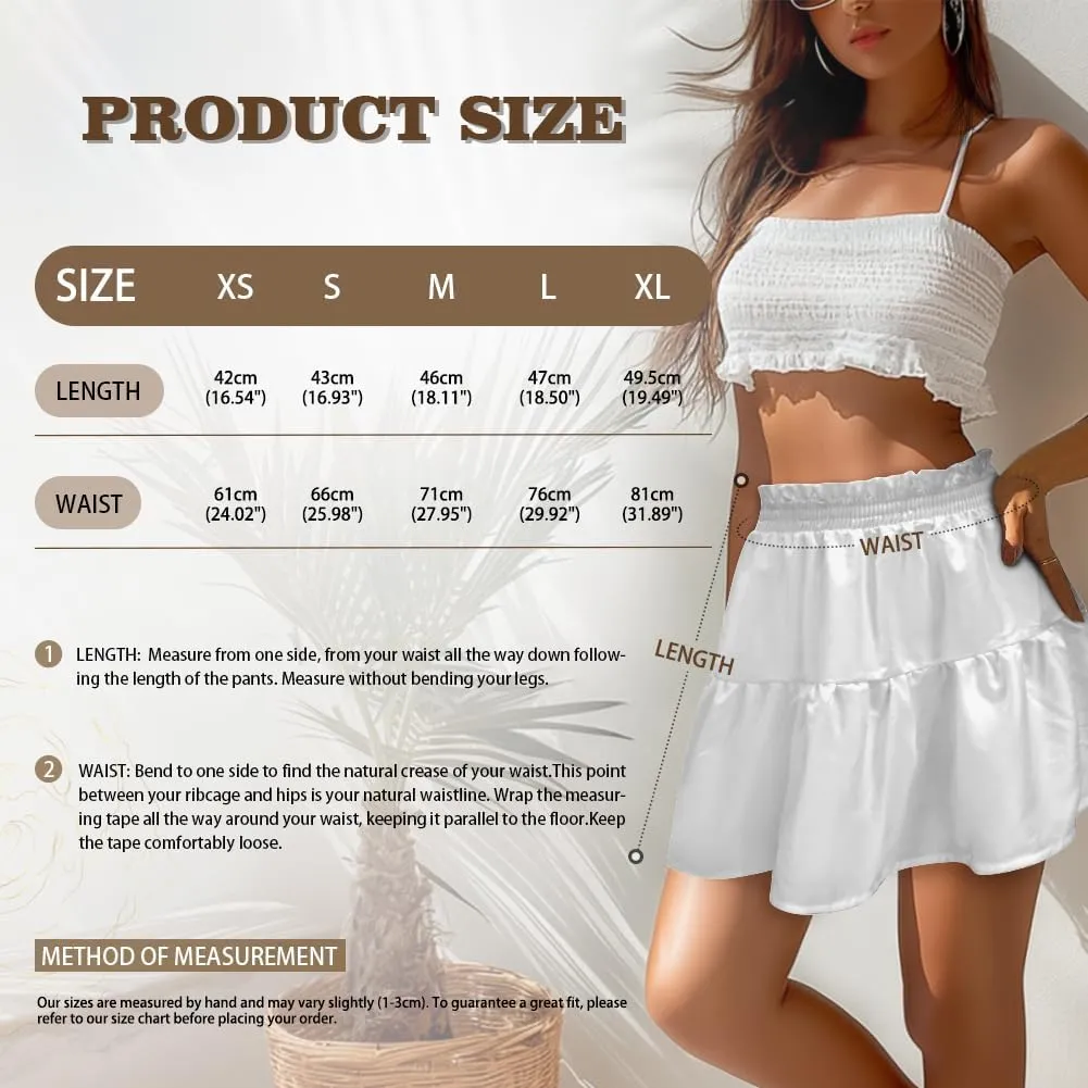 Women's Mini Skirt with Splice Ruffle High Waist Stretchy Flowy Summer Beach Pleated Skirts Short Golf Tennis