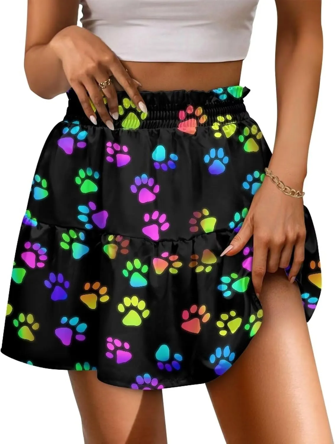 Women's Mini Skirt with Splice Ruffle High Waist Stretchy Flowy Summer Beach Pleated Skirts Short Golf Tennis