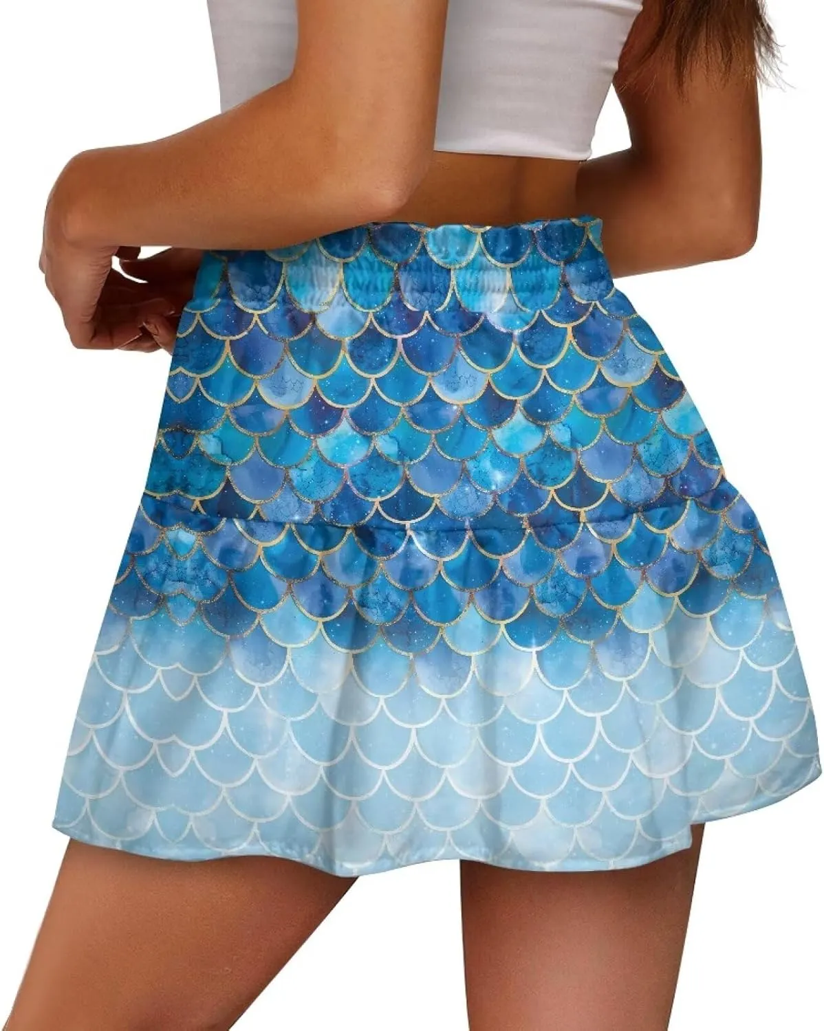 Women's Mini Skirt with Splice Ruffle High Waist Stretchy Flowy Summer Beach Pleated Skirts Short Golf Tennis