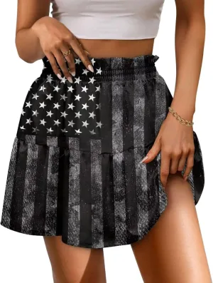 Women's Mini Skirt with Splice Ruffle High Waist Stretchy Flowy Summer Beach Pleated Skirts Short Golf Tennis