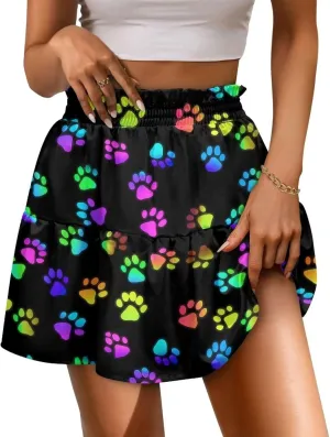 Women's Mini Skirt with Splice Ruffle High Waist Stretchy Flowy Summer Beach Pleated Skirts Short Golf Tennis