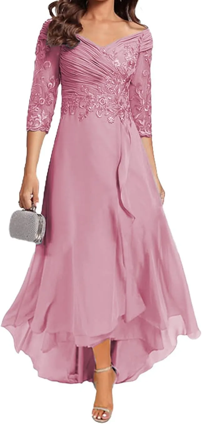 Women's Mother of The Bride Dresses for Wedding Long Chiffon V Neck Formal Evening Party Dresses YB33