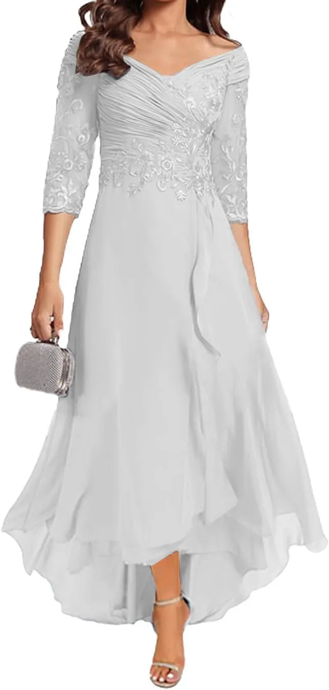 Women's Mother of The Bride Dresses for Wedding Long Chiffon V Neck Formal Evening Party Dresses YB33