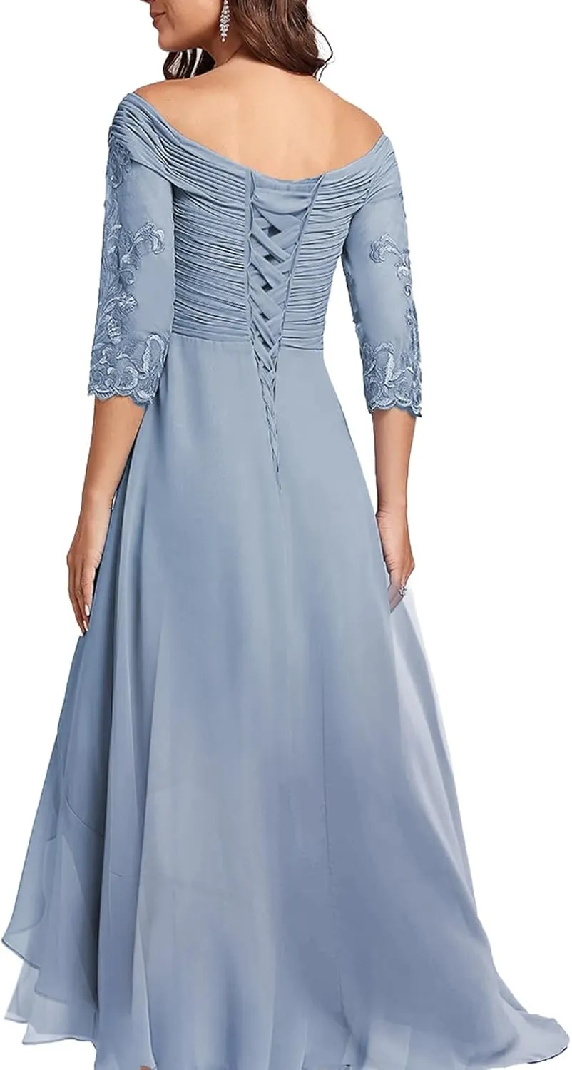 Women's Mother of The Bride Dresses for Wedding Long Chiffon V Neck Formal Evening Party Dresses YB33