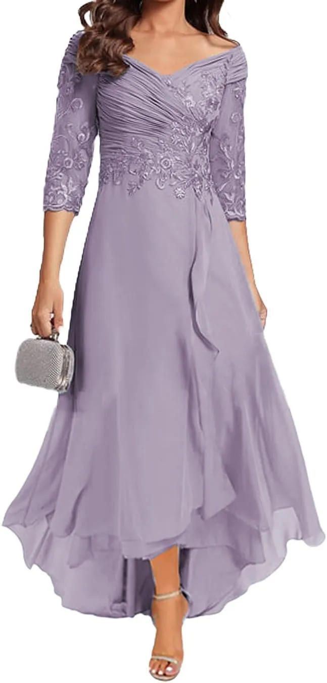 Women's Mother of The Bride Dresses for Wedding Long Chiffon V Neck Formal Evening Party Dresses YB33