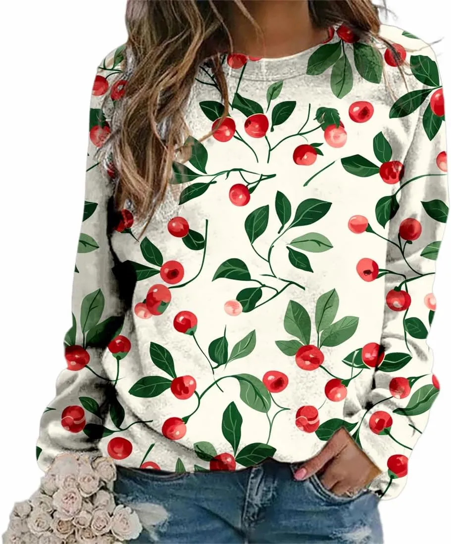 Women's Oversized Graphic Sweatshirts Flower 3D Print Shirts Casual Long Sleeve Crewneck Pullovers Tops Plus Size