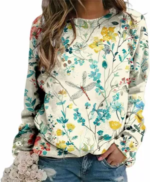 Women's Oversized Graphic Sweatshirts Flower 3D Print Shirts Casual Long Sleeve Crewneck Pullovers Tops Plus Size