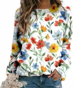 Women's Oversized Graphic Sweatshirts Flower 3D Print Shirts Casual Long Sleeve Crewneck Pullovers Tops Plus Size