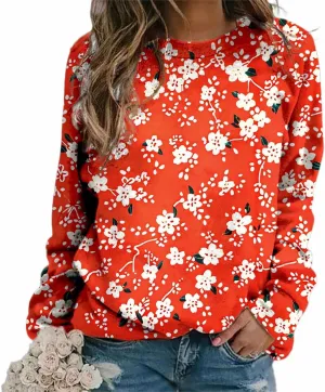 Women's Oversized Graphic Sweatshirts Flower 3D Print Shirts Casual Long Sleeve Crewneck Pullovers Tops Plus Size