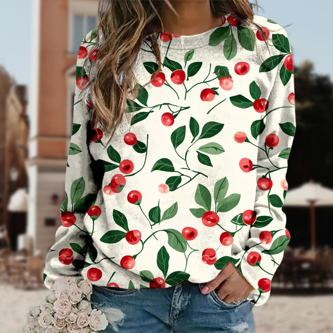Women's Oversized Graphic Sweatshirts Flower 3D Print Shirts Casual Long Sleeve Crewneck Pullovers Tops Plus Size