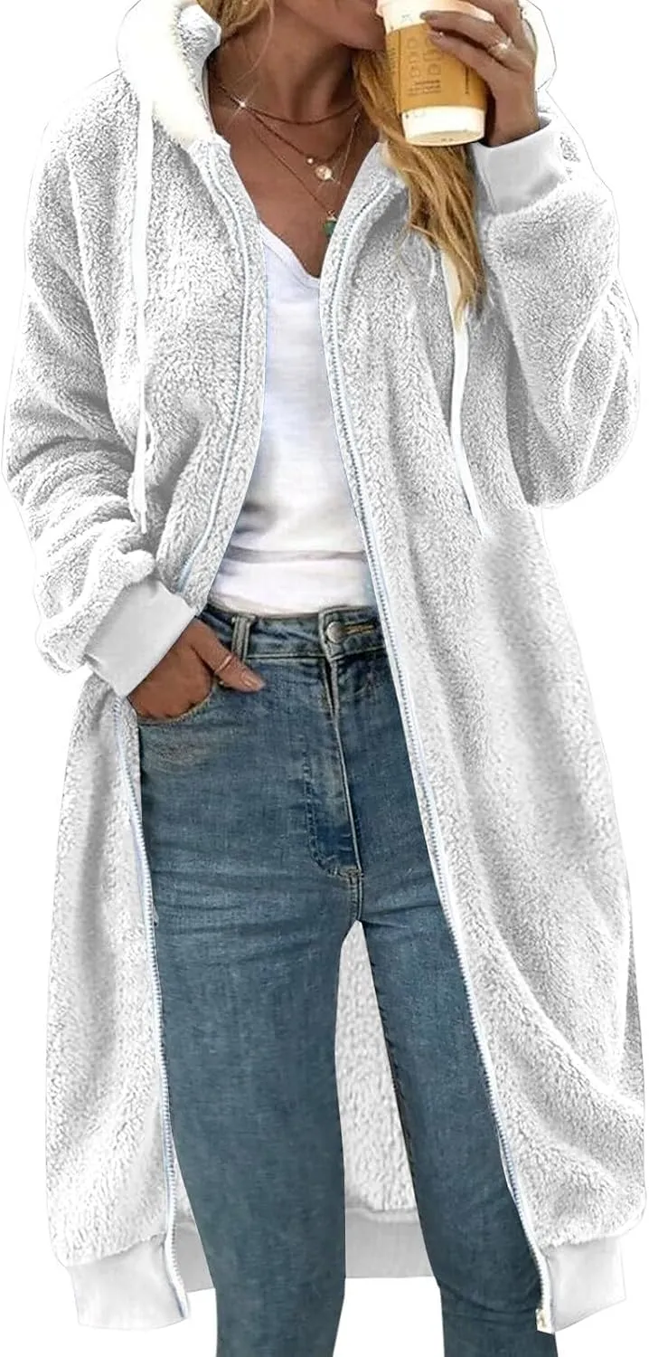 Womens Oversized Plush Sweatshirt Fleece Jacket Fuzzy Sweater Sherpa Hoodies Shaggy Warm Winter Outerwear