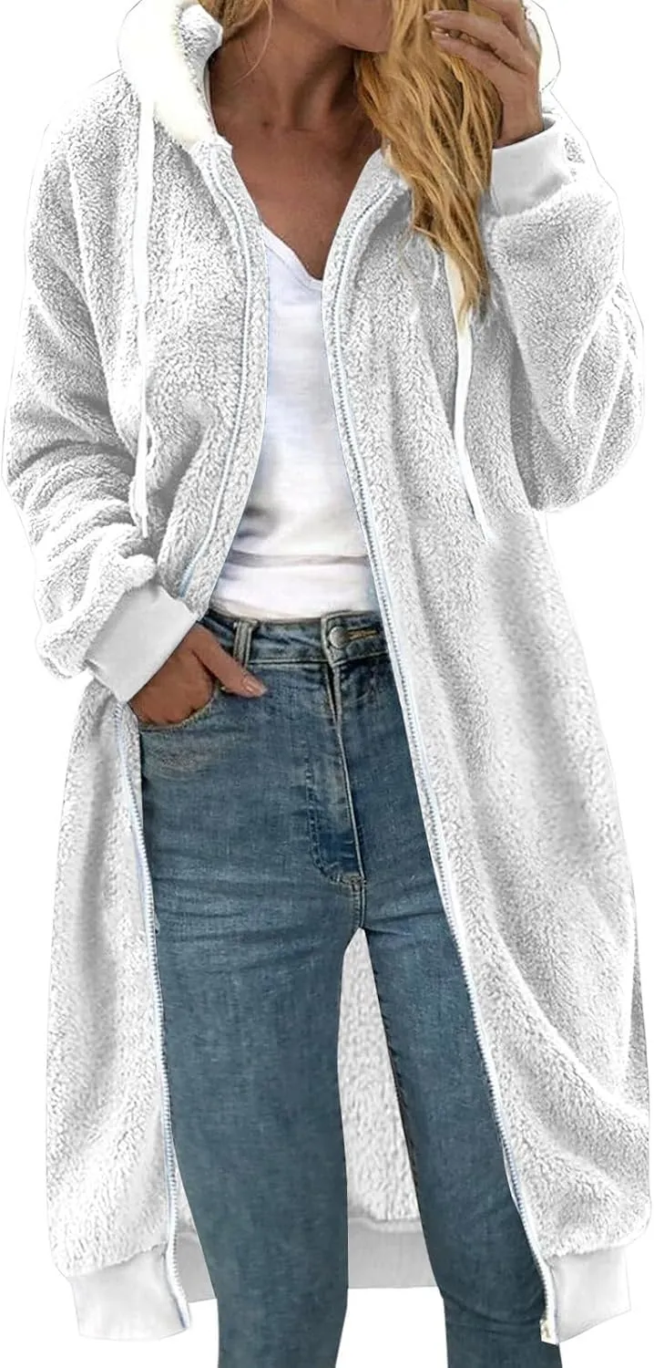 Womens Oversized Plush Sweatshirt Fleece Jacket Fuzzy Sweater Sherpa Hoodies Shaggy Warm Winter Outerwear
