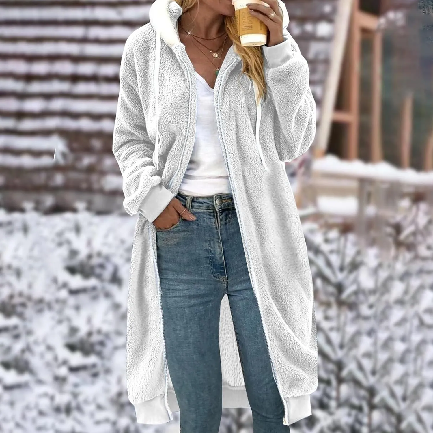 Womens Oversized Plush Sweatshirt Fleece Jacket Fuzzy Sweater Sherpa Hoodies Shaggy Warm Winter Outerwear