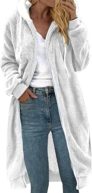 Womens Oversized Plush Sweatshirt Fleece Jacket Fuzzy Sweater Sherpa Hoodies Shaggy Warm Winter Outerwear