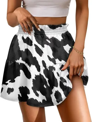 Women's Pleated Skirt Skater High Waist Ruffle Flowy A-Line Short Skirts Mini Beach Dress for Prom Nightclub