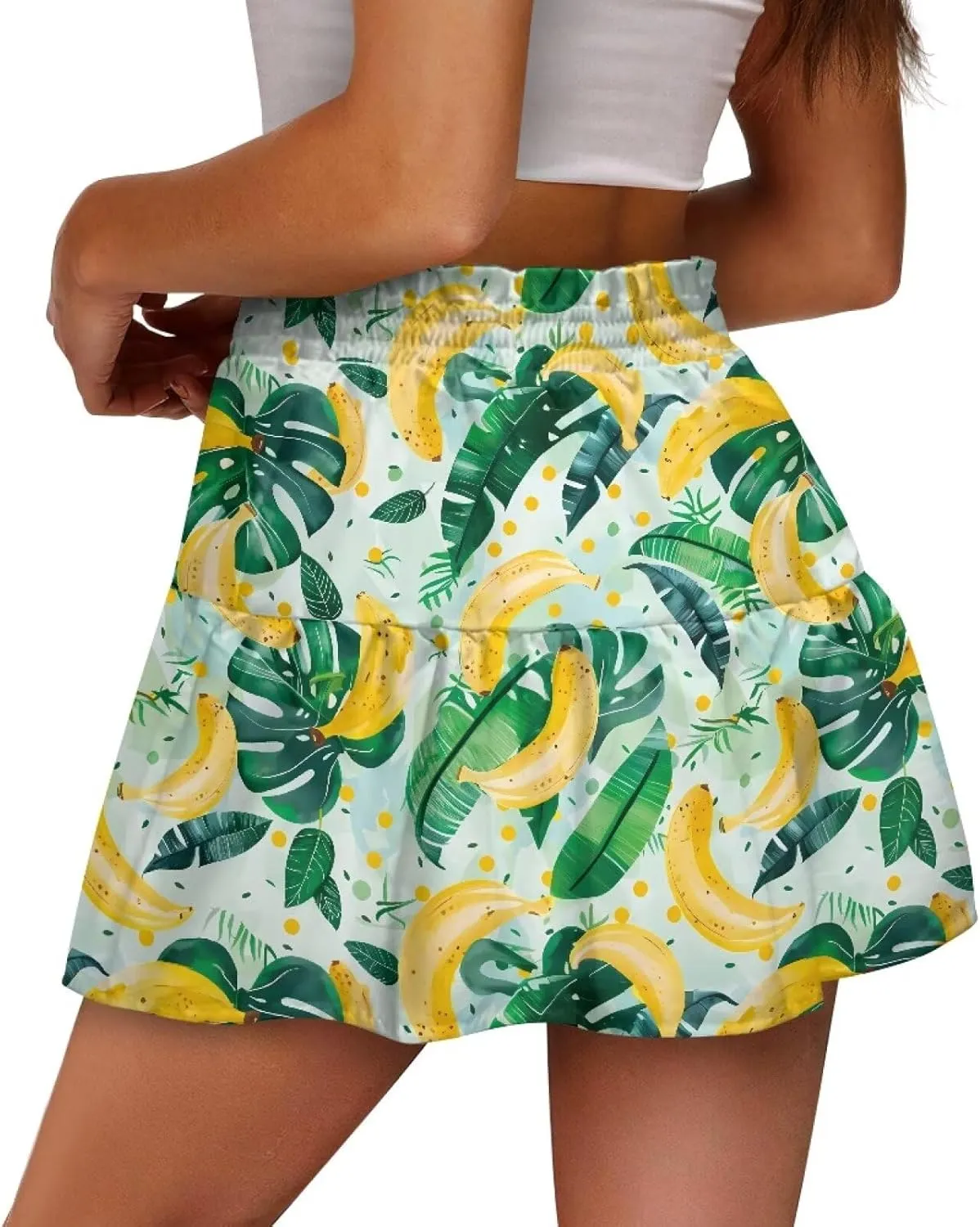 Women's Pleated Skirt Skater High Waist Ruffle Flowy A-Line Short Skirts Mini Beach Dress for Prom Nightclub