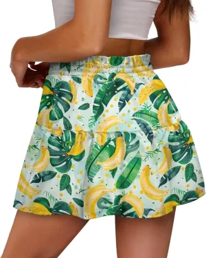 Women's Pleated Skirt Skater High Waist Ruffle Flowy A-Line Short Skirts Mini Beach Dress for Prom Nightclub
