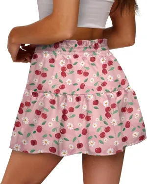 Women's Pleated Skirt Skater High Waist Ruffle Flowy A-Line Short Skirts Mini Beach Dress for Prom Nightclub