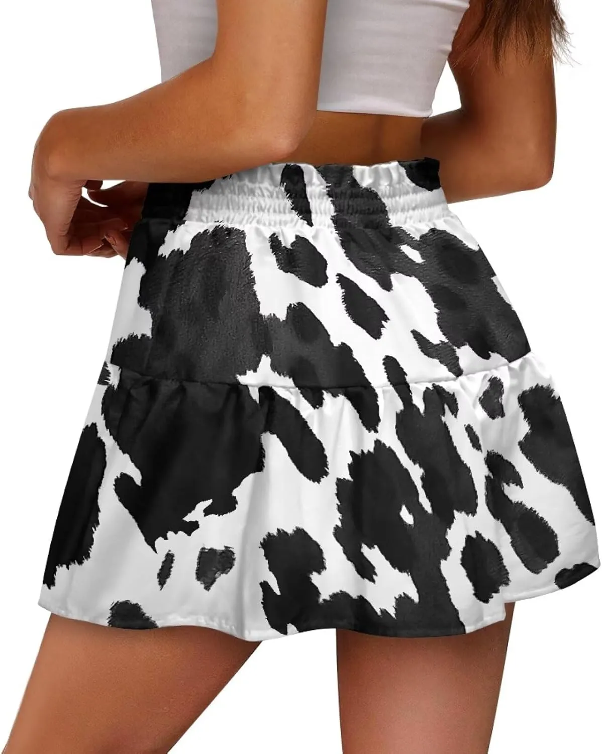 Women's Pleated Skirt Skater High Waist Ruffle Flowy A-Line Short Skirts Mini Beach Dress for Prom Nightclub