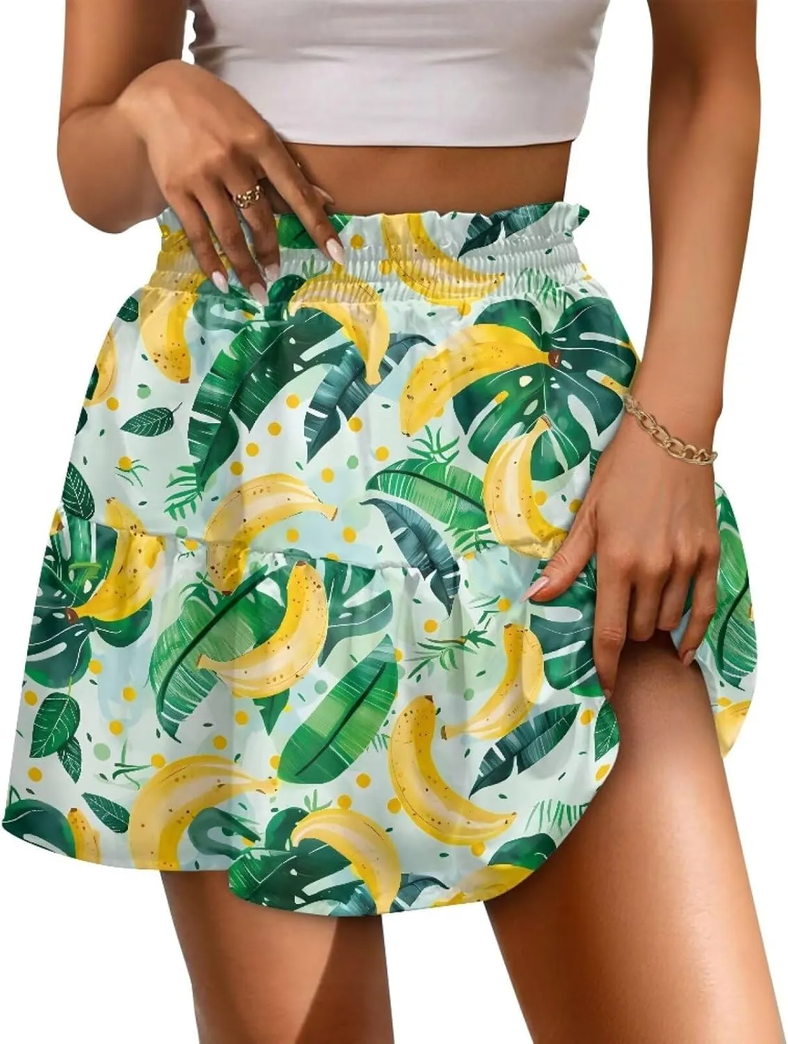 Women's Pleated Skirt Skater High Waist Ruffle Flowy A-Line Short Skirts Mini Beach Dress for Prom Nightclub