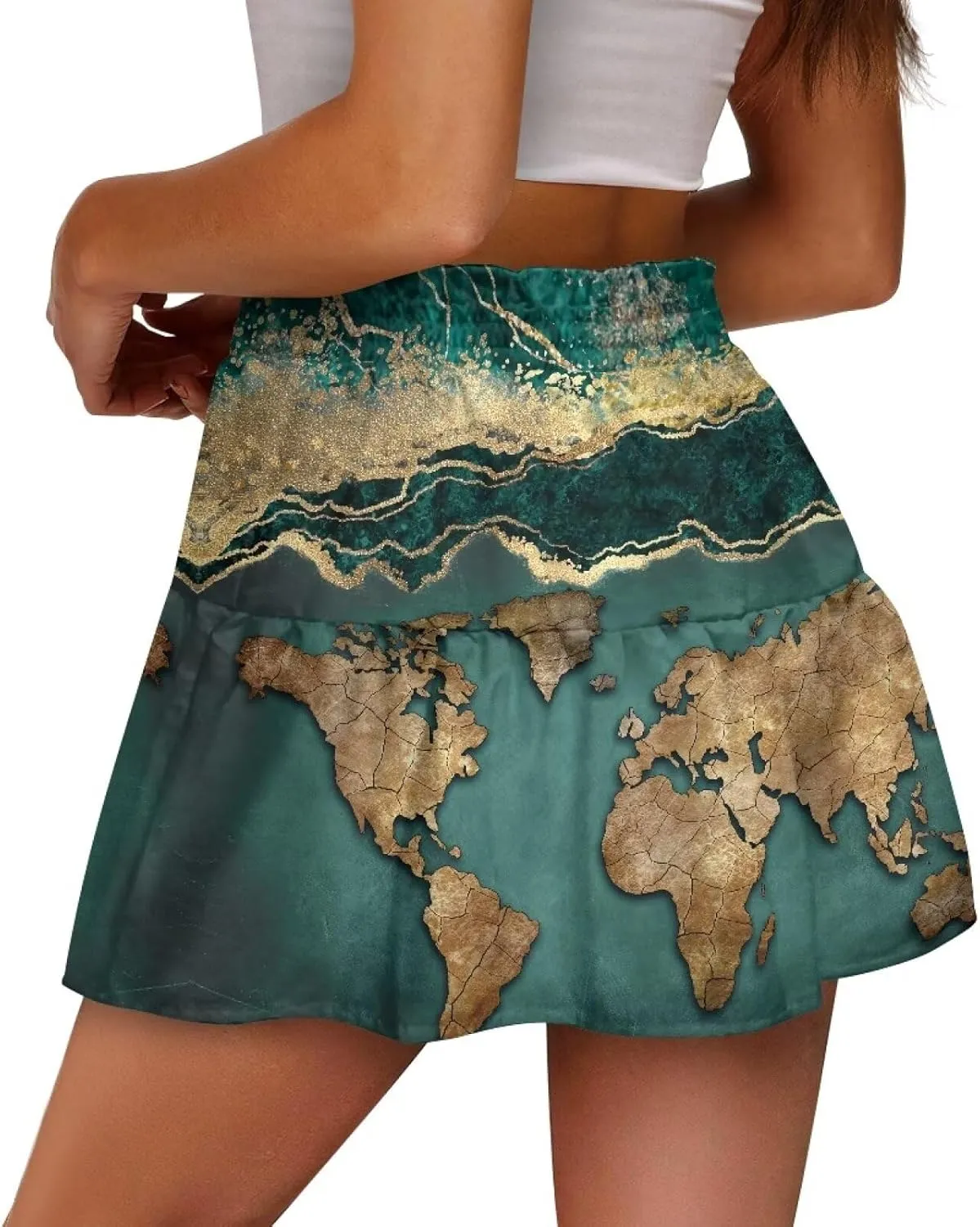 Women's Pleated Skirt Skater High Waist Ruffle Flowy A-Line Short Skirts Mini Beach Dress for Prom Nightclub