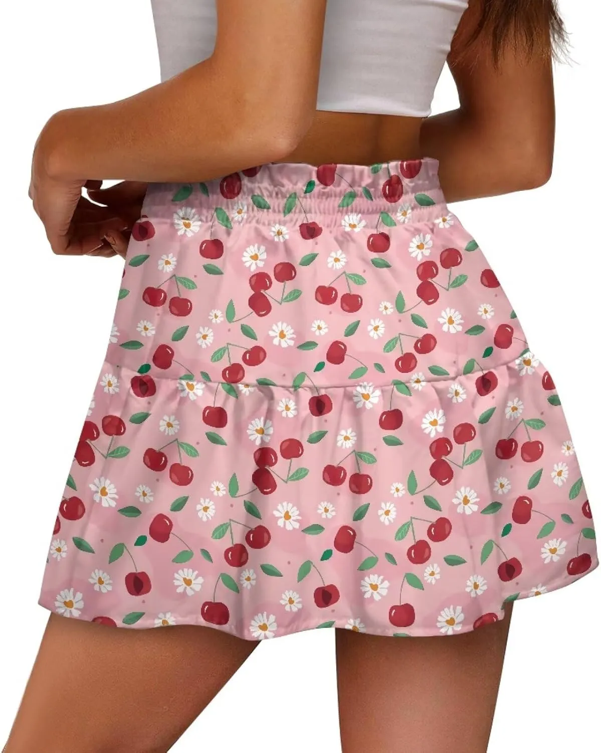 Women's Pleated Skirt Skater High Waist Ruffle Flowy A-Line Short Skirts Mini Beach Dress for Prom Nightclub